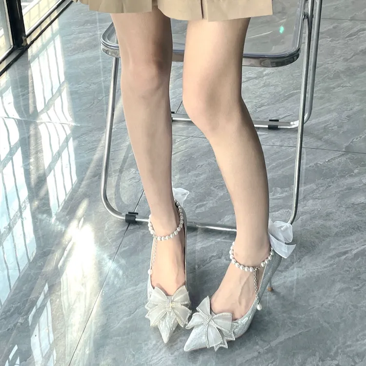 MCKP Slim Heel High Heels 8cm Women's Silver-3