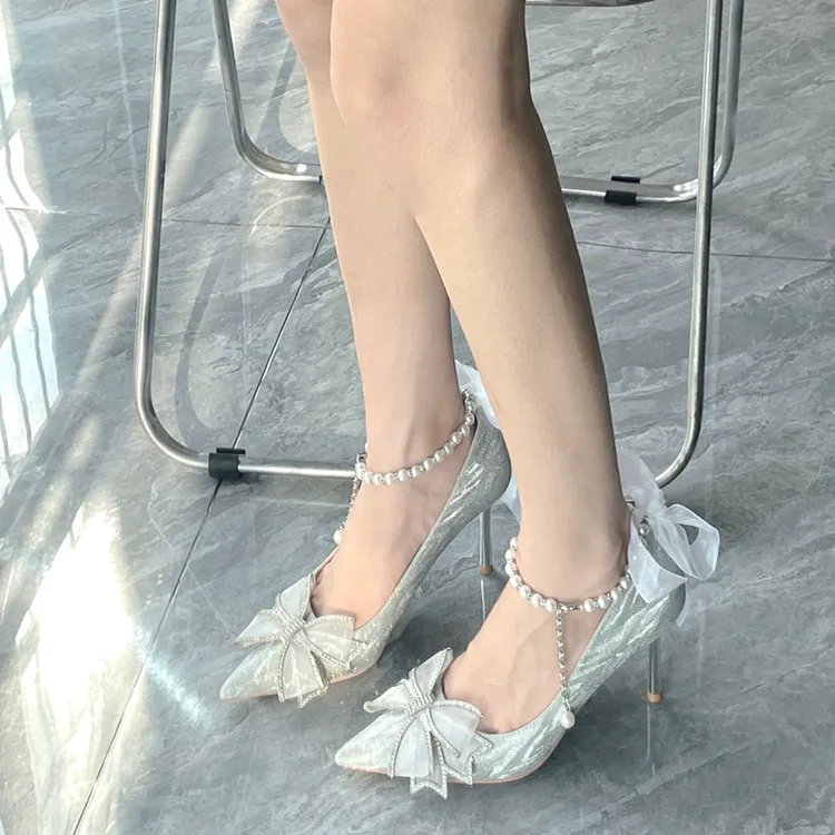 MCKP Slim Heel High Heels 8cm Women's Silver-4
