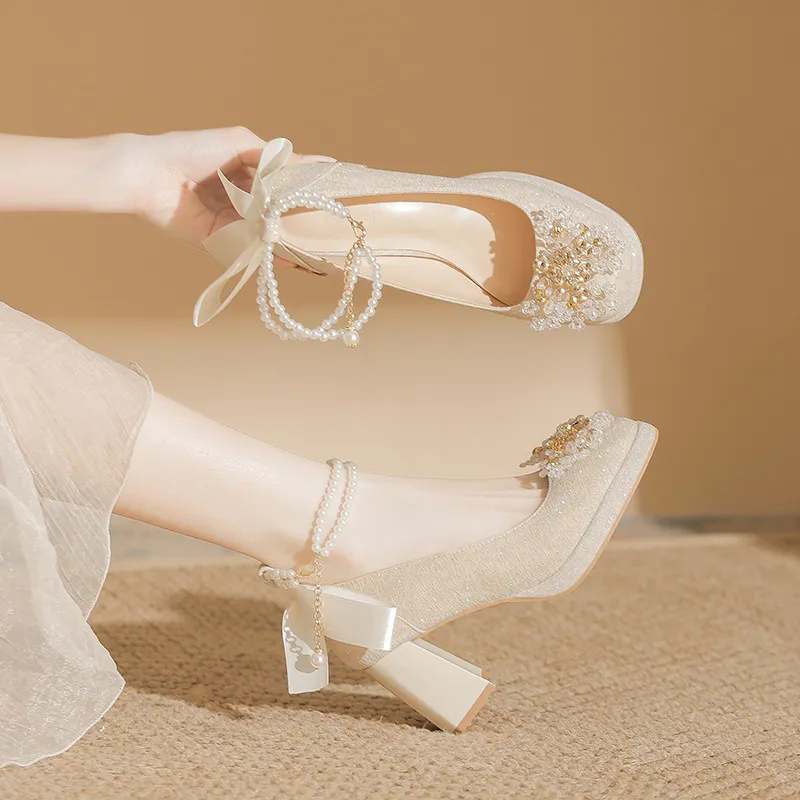 MCKP Chunky Heel High Heels 7cm Women's Apricot-5