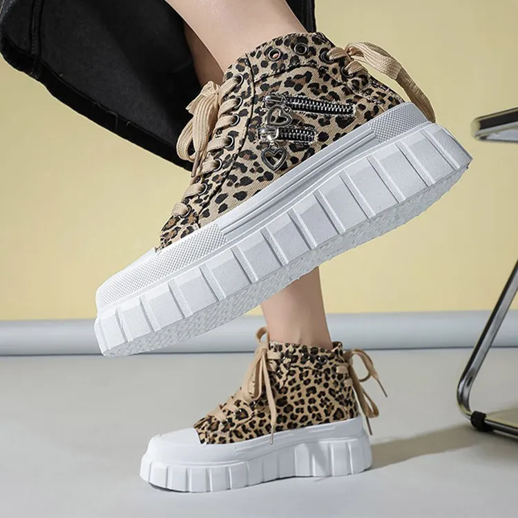 MCKP Wear Resistant Slip Resistant Height Increasing High Top Canvas Shoes Women's-4