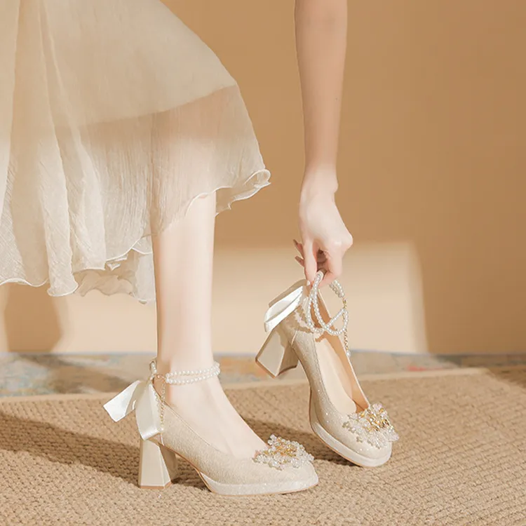 MCKP Chunky Heel High Heels 7cm Women's Apricot-2