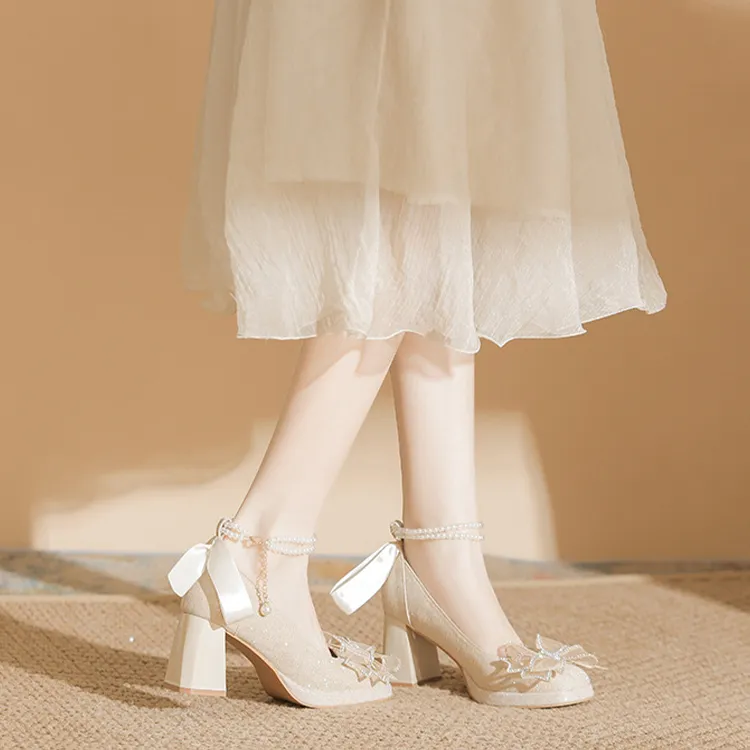 MCKP Chunky Heel High Heels 7cm Women's Apricot-2