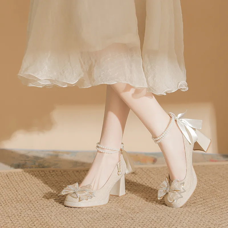 MCKP Chunky Heel High Heels 7cm Women's Apricot-4