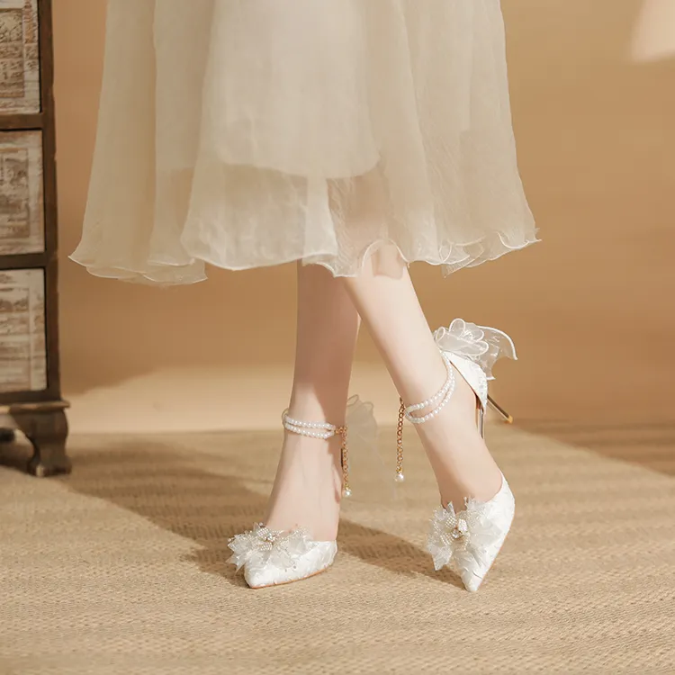 MCKP Slim Heel High Heels 8cm Women's White-2