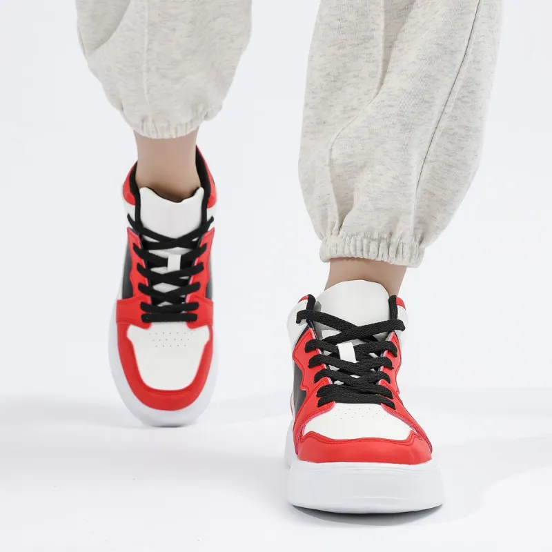 MCKP Slip Resistant High Top Vintage Basketball Shoes Men's White Red-2