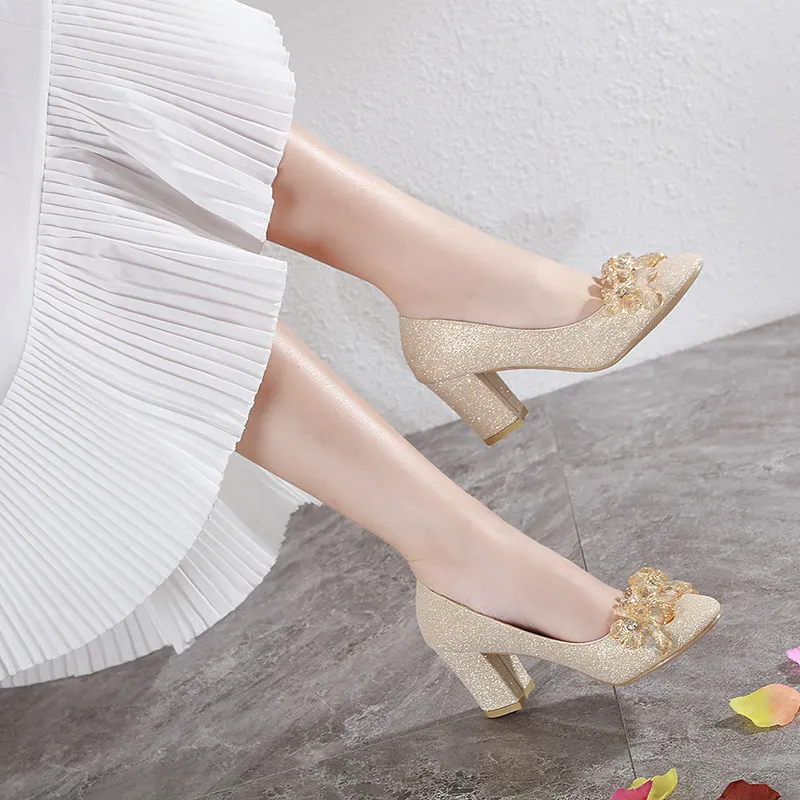 MCKP Chunky Heel High Heels Women's Champagne-2
