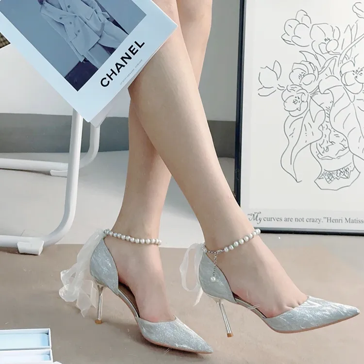 MCKP Slim Heel High Heels 8cm Women's Silver-5