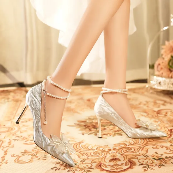 MCKP Slim Heel High Heels 8cm Women's Silver-4