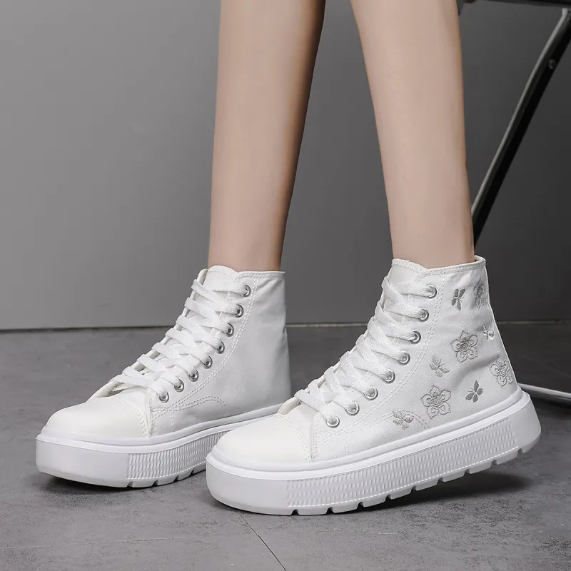 MCKP Wear Resistant High Top Canvas Shoes Women's White-3