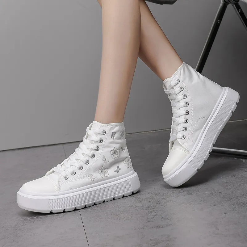 MCKP Wear Resistant High Top Canvas Shoes Women's White-2