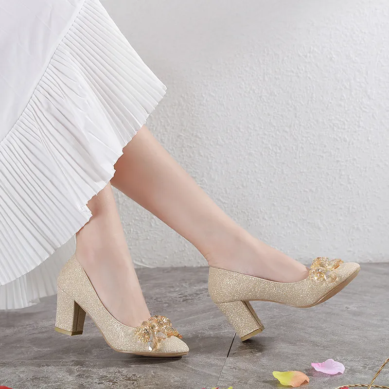 MCKP Chunky Heel High Heels Women's Champagne-4