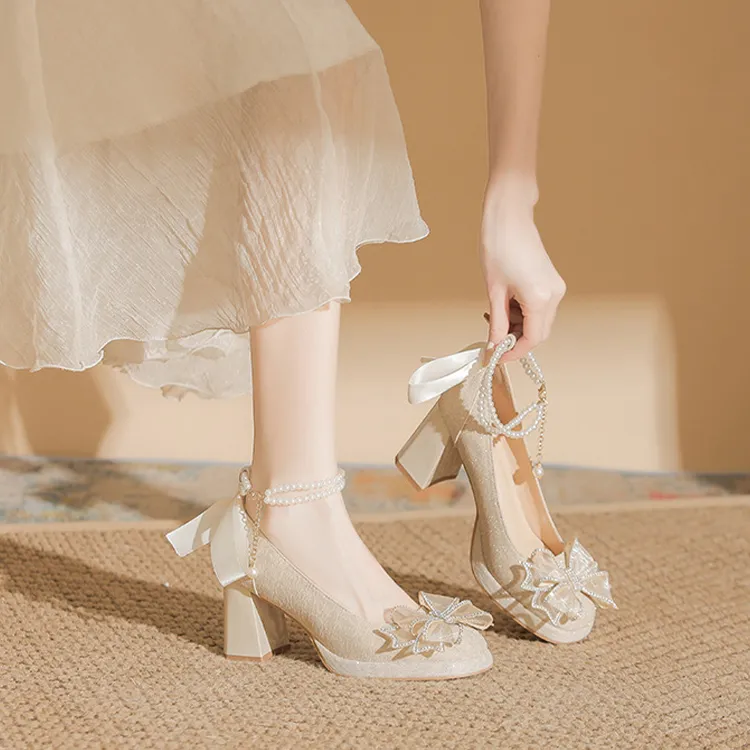 MCKP Chunky Heel High Heels 7cm Women's Apricot-1