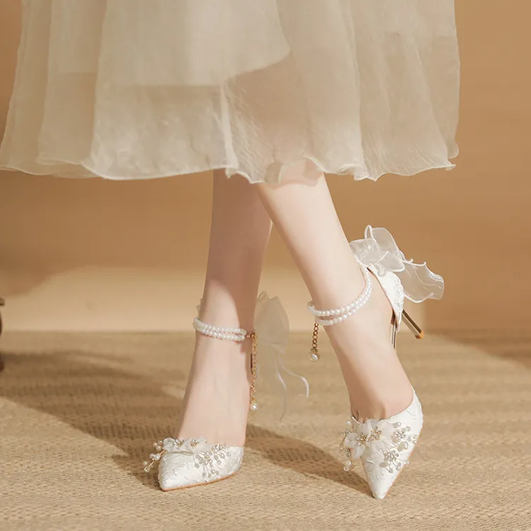 MCKP Slim Heel High Heels 8cm Women's White-2