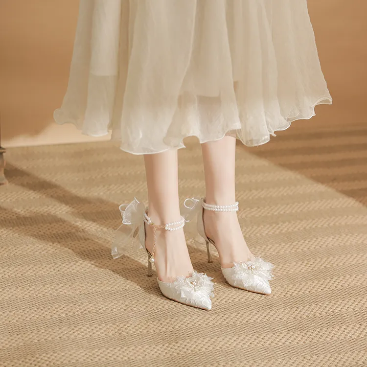MCKP Slim Heel High Heels 8cm Women's White-4