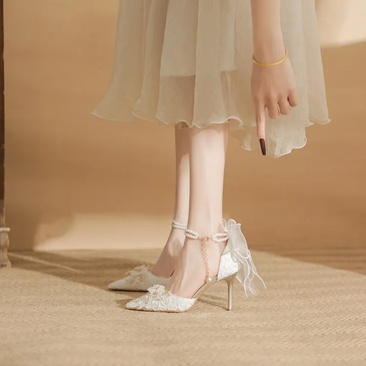 MCKP Slim Heel High Heels 8cm Women's White-3