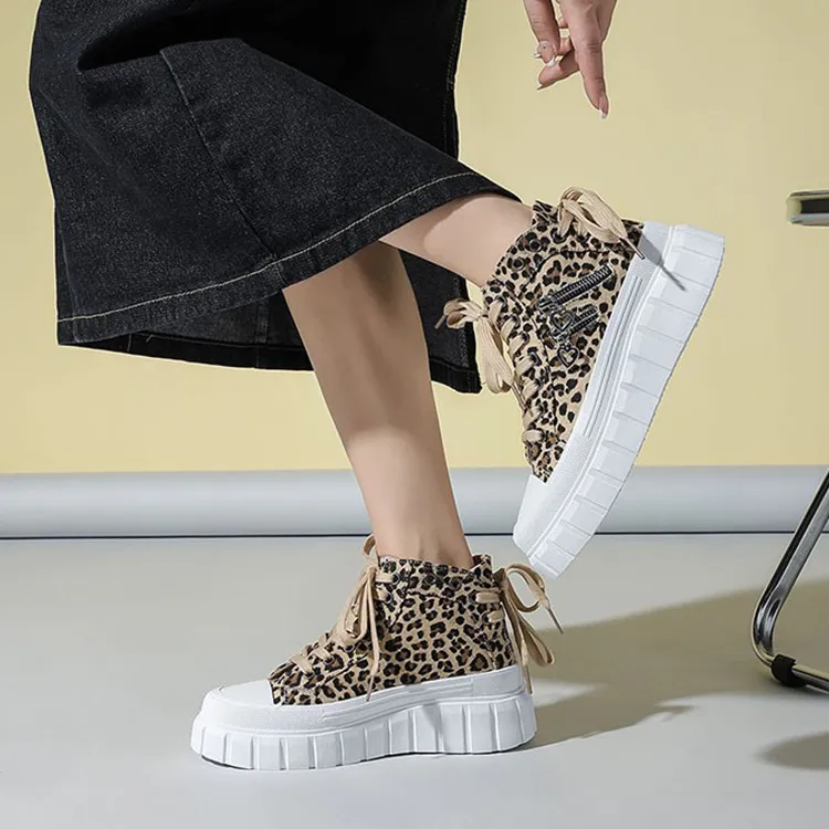 MCKP Wear Resistant Slip Resistant Height Increasing High Top Canvas Shoes Women's-5