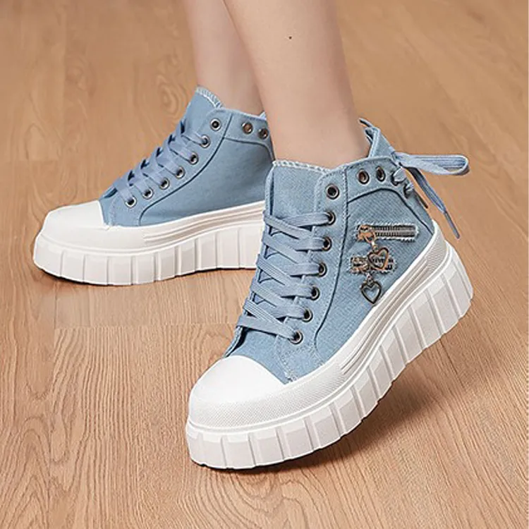 MCKP Wear Resistant Slip Resistant Height Increasing High Top Canvas Shoes Women's-2