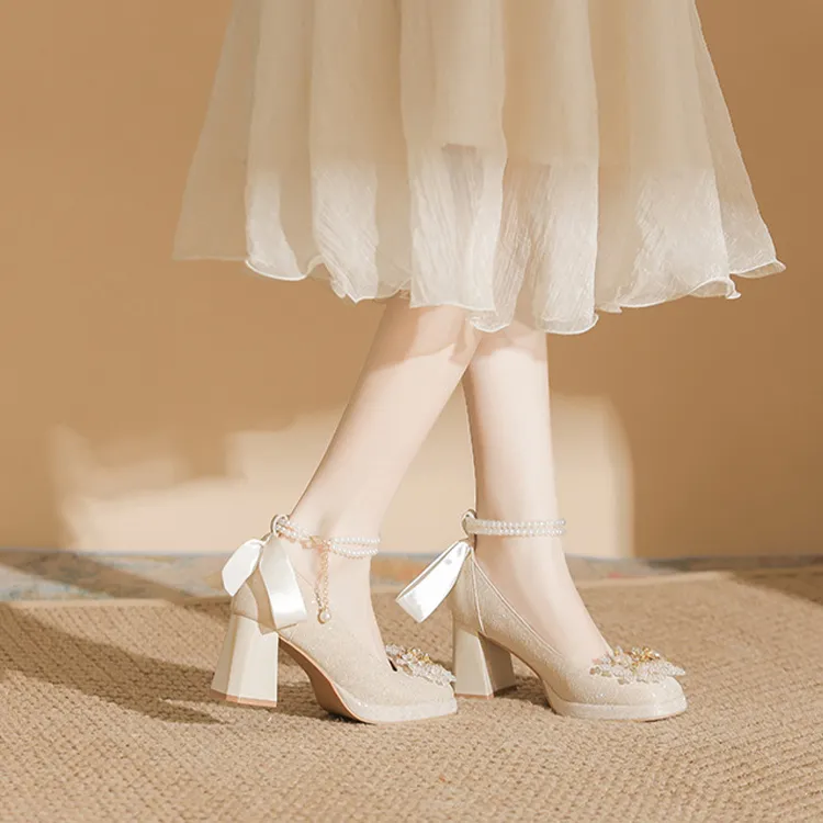 MCKP Chunky Heel High Heels 7cm Women's Apricot-1