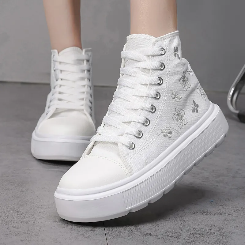 MCKP Wear Resistant High Top Canvas Shoes Women's White-4