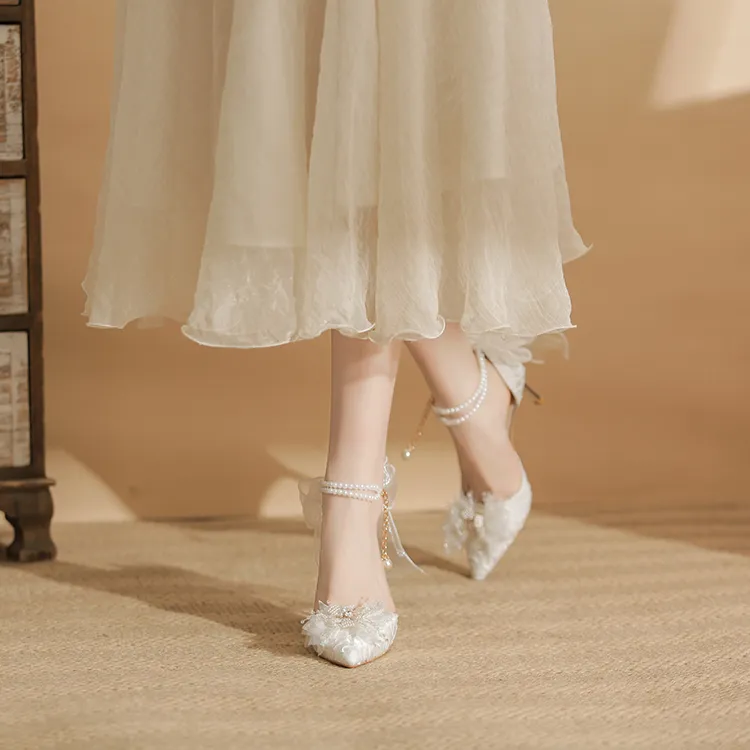 MCKP Slim Heel High Heels 8cm Women's White-3