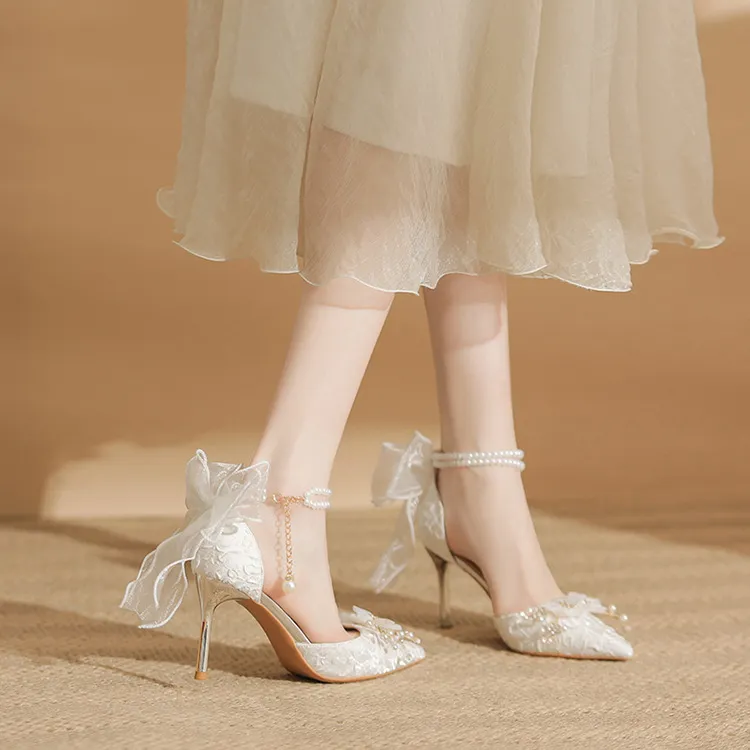 MCKP Slim Heel High Heels 8cm Women's White-4