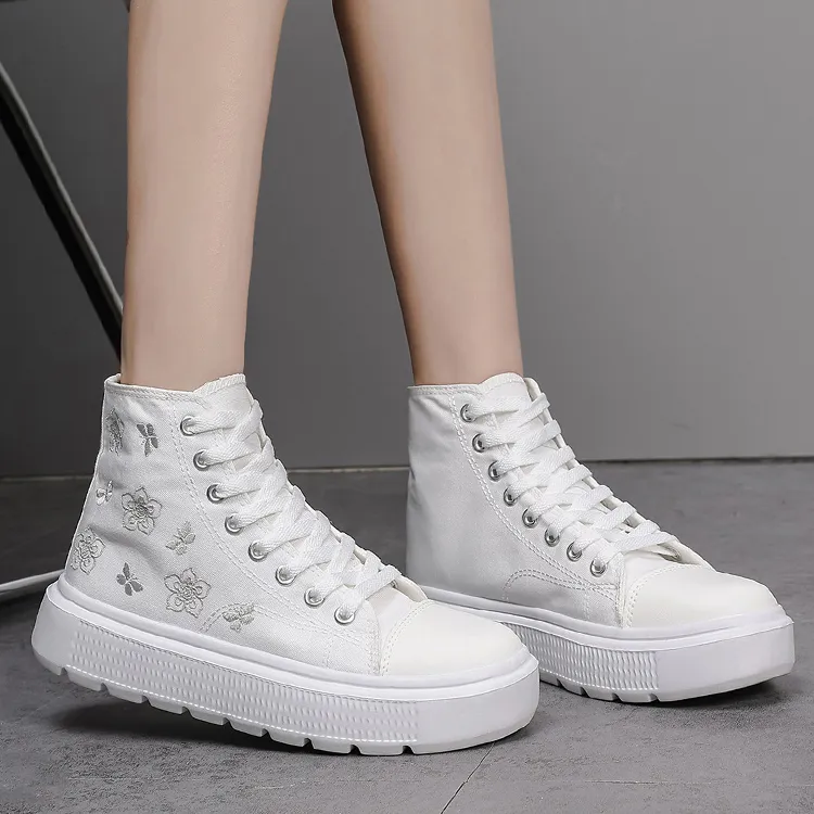MCKP Wear Resistant High Top Canvas Shoes Women's White-1