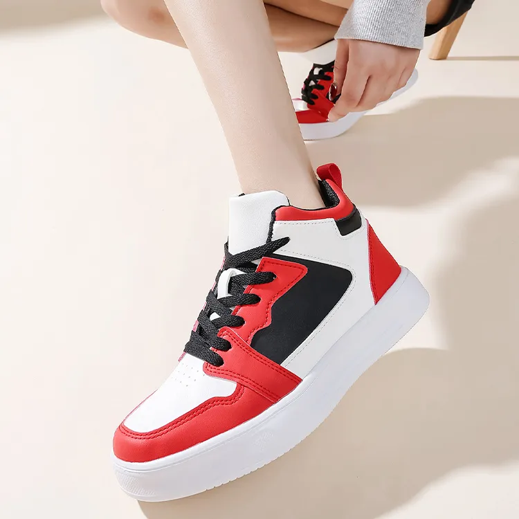 MCKP Slip Resistant High Top Vintage Basketball Shoes Men's White Red-1