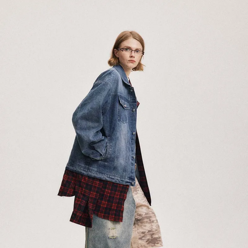 M MAICCO Denim Jackets Unisex Denim & Black & Plaid-13