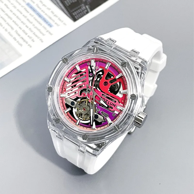BOZLUN Phantom Collection Acrylic Transparent Caseback Automatic Mechanical Movement Unisex Cut Out Dial-22