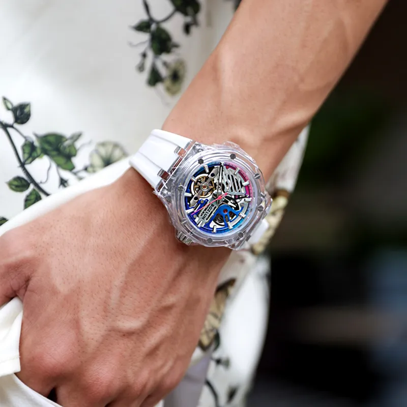 BOZLUN Phantom Collection Acrylic Transparent Caseback Automatic Mechanical Movement Unisex Cut Out Dial-7