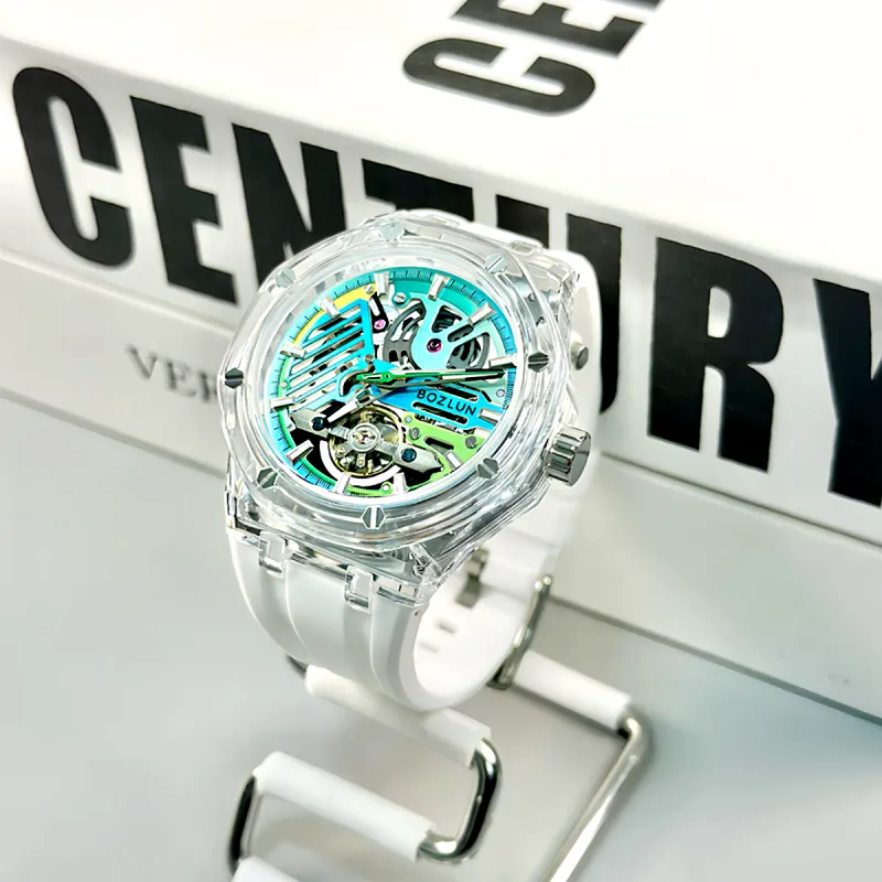 BOZLUN Phantom Collection Acrylic Transparent Caseback Automatic Mechanical Movement Unisex Cut Out Dial-12