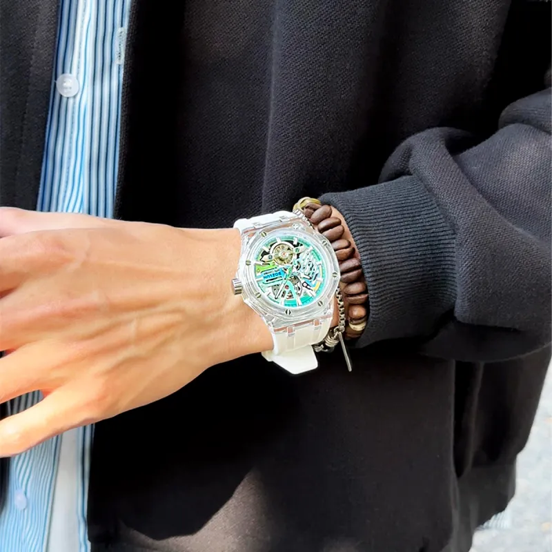 BOZLUN Phantom Collection Acrylic Transparent Caseback Automatic Mechanical Movement Unisex Cut Out Dial-13