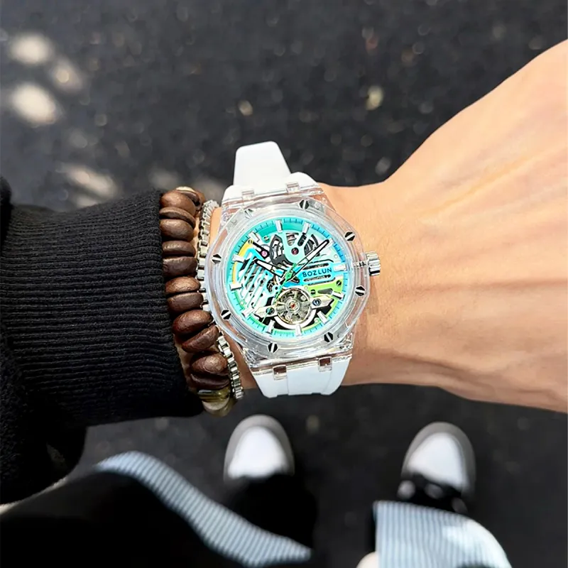BOZLUN Phantom Collection Acrylic Transparent Caseback Automatic Mechanical Movement Unisex Cut Out Dial-16