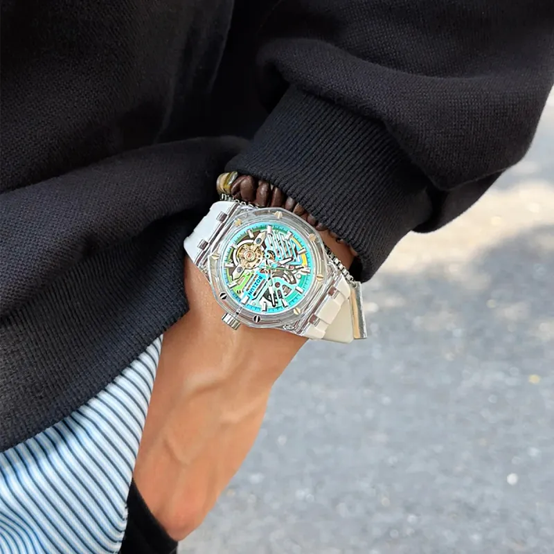 BOZLUN Phantom Collection Acrylic Transparent Caseback Automatic Mechanical Movement Unisex Cut Out Dial-15