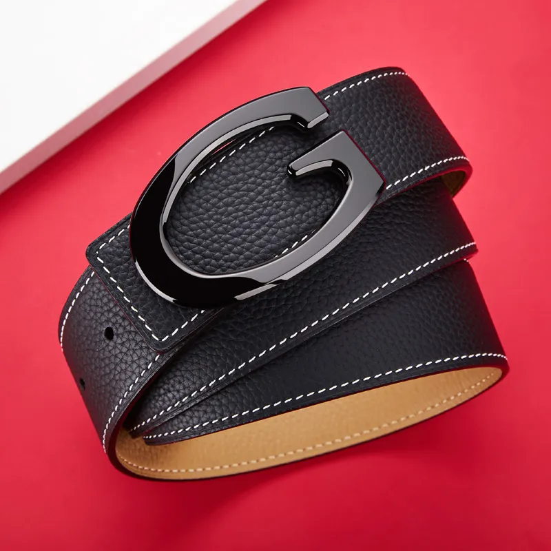 Jeccieziio Cow Leather Smooth Buckle Belt Men's Gunmetal, Gold, Silver Width 3.5CM-2