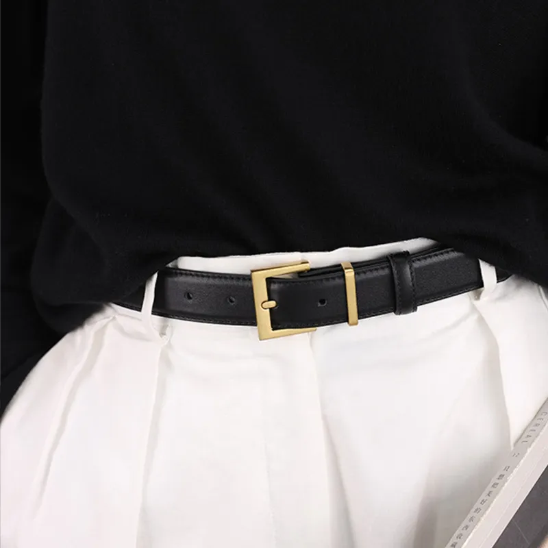 Jeccieziio Cow Leather Belts Women's Gold Width 2.8CM-2