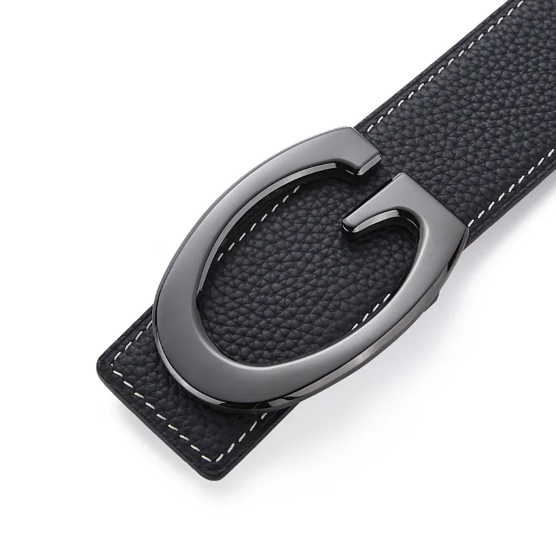Jeccieziio Cow Leather Smooth Buckle Belt Men's Gunmetal, Gold, Silver Width 3.5CM-3