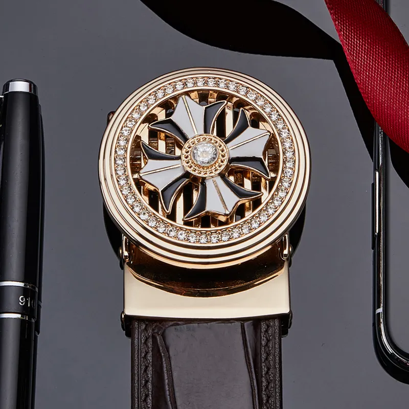 Jeccieziio Top Grain Cow Leather Belt Men's 3.5CM Greeting Card Writing Service, Photo Printing Included-9