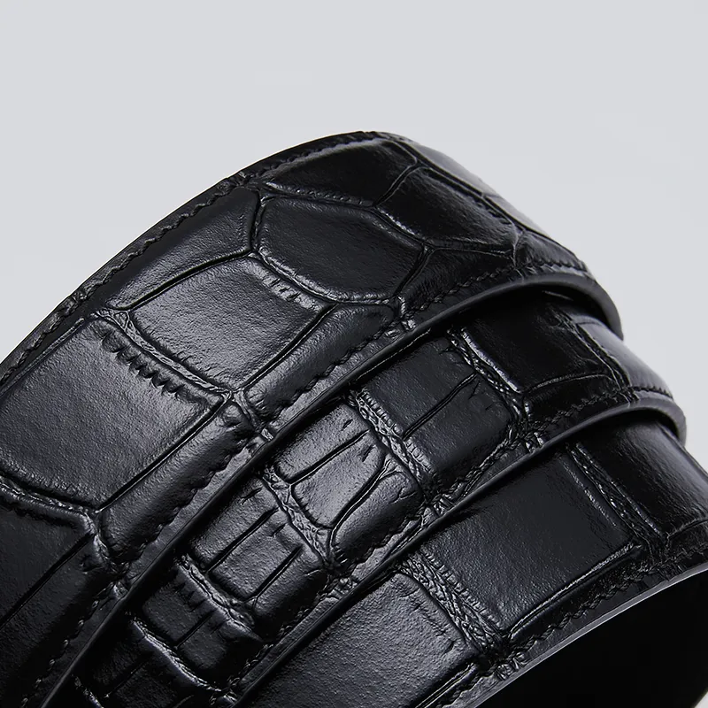 Jeccieziio Top Grain Cow Leather Belts Men's Gold, Silver Width 3.5CM-8