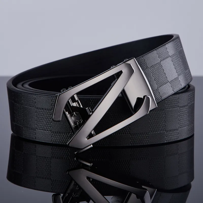 Jeccieziio Cow Leather Plaid Belt Business Casual Pants Belt Men's Gunmetal Gold Silver Width 3.5CM Greeting Card-1