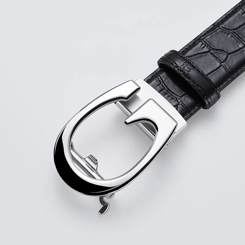 Jeccieziio Top Grain Cow Leather Belts Men's Gold, Silver Width 3.5CM-7