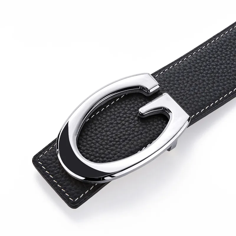 Jeccieziio Cow Leather Smooth Buckle Belt Men's Gunmetal, Gold, Silver Width 3.5CM-13
