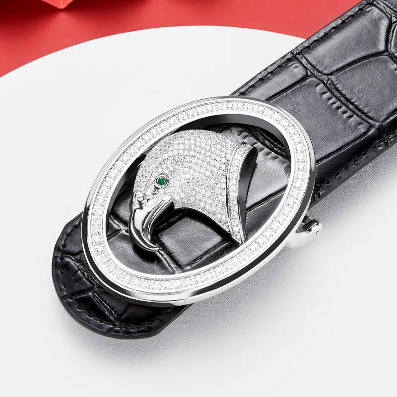 Jeccieziio Cow Leather Leather Belts Men's Gold Silver Width: 3.8CM-12