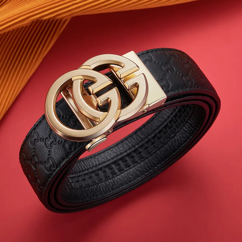 Jeccieziio Top Grain Cow Leather Automatic Buckle Belt Men's Gunmetal, Gold Width 3.5cm Gift Box Set-8