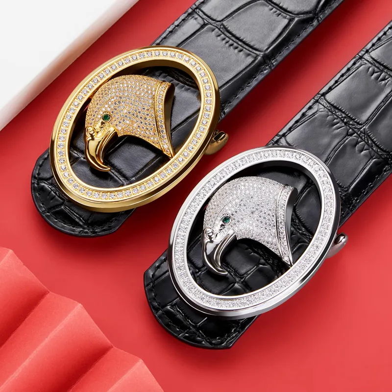 Jeccieziio Cow Leather Leather Belts Men's Gold Silver Width: 3.8CM-2