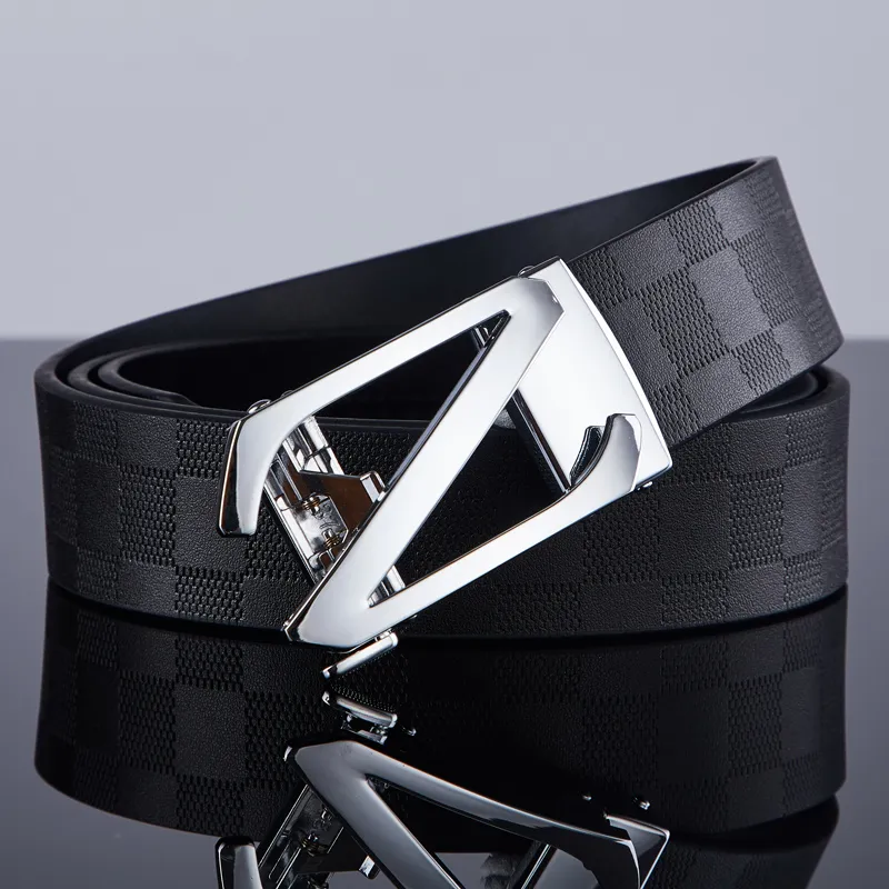 Jeccieziio Cow Leather Plaid Belt Business Casual Pants Belt Men's Gunmetal Gold Silver Width 3.5CM Greeting Card-9