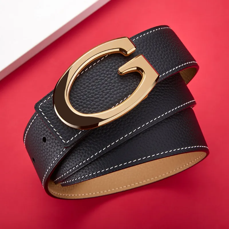 Jeccieziio Cow Leather Smooth Buckle Belt Men's Gunmetal, Gold, Silver Width 3.5CM-7