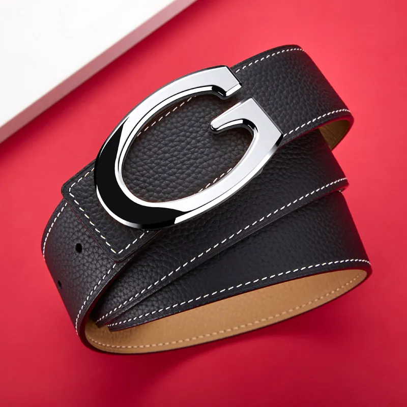 Jeccieziio Cow Leather Smooth Buckle Belt Men's Gunmetal, Gold, Silver Width 3.5CM-11