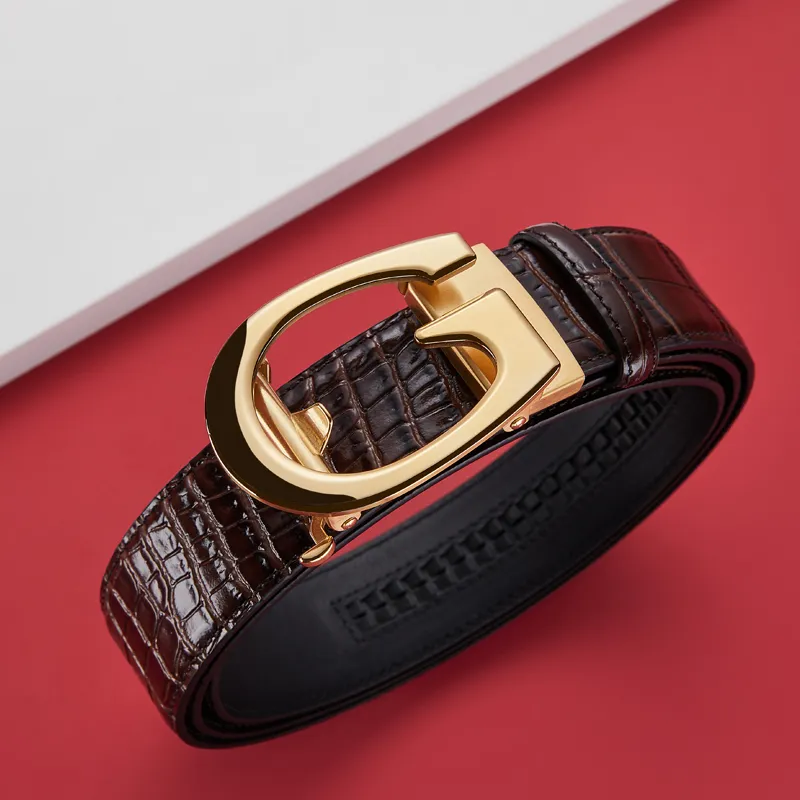 Jeccieziio Top Grain Cow Leather Belts Men's Gold, Silver Width 3.5CM-1