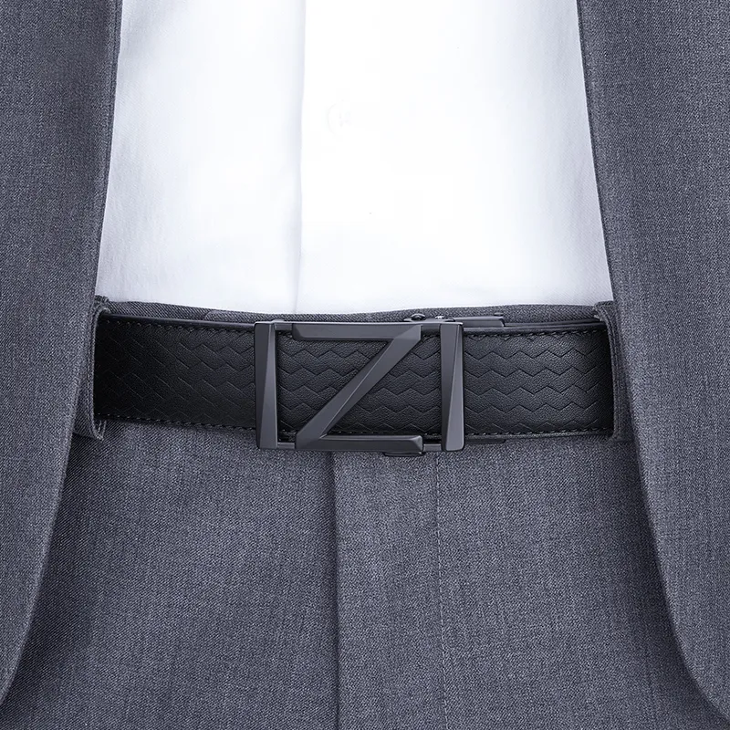 Jeccieziio Cow Leather Belts Men's Gunmetal 3.5cm-3